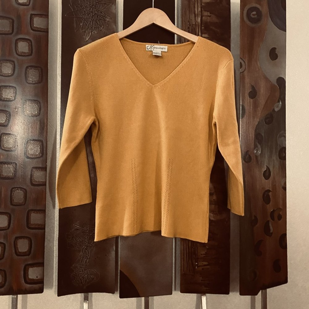 Vintage Dressbarn Yellow V neck fine knit top, Size L